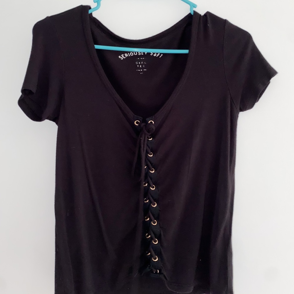 Aeropostale soft girl tee black tie up tee shirt